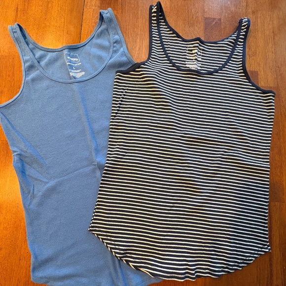 Sonoma Tank Tops Womens Size L Sleeveless Top Striped and Solid Blue 2 Tops EUC - Picture 1 of 5